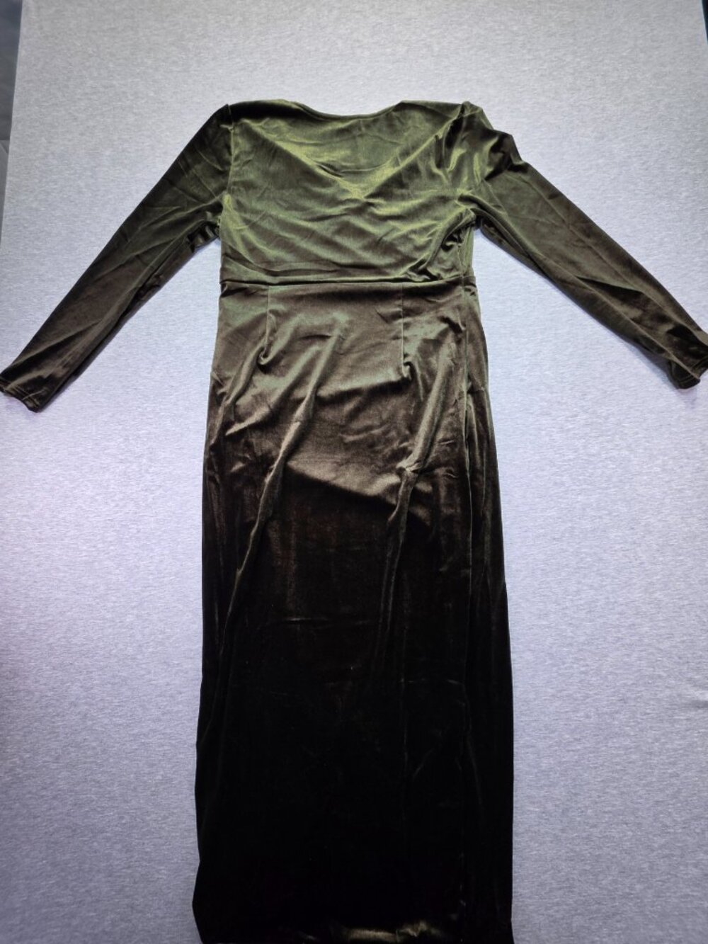 NWT AISWI Olive Green Velvet Maternity Dress V Neck Long Sleeve Wrap Size XL - Picture 7 of 8